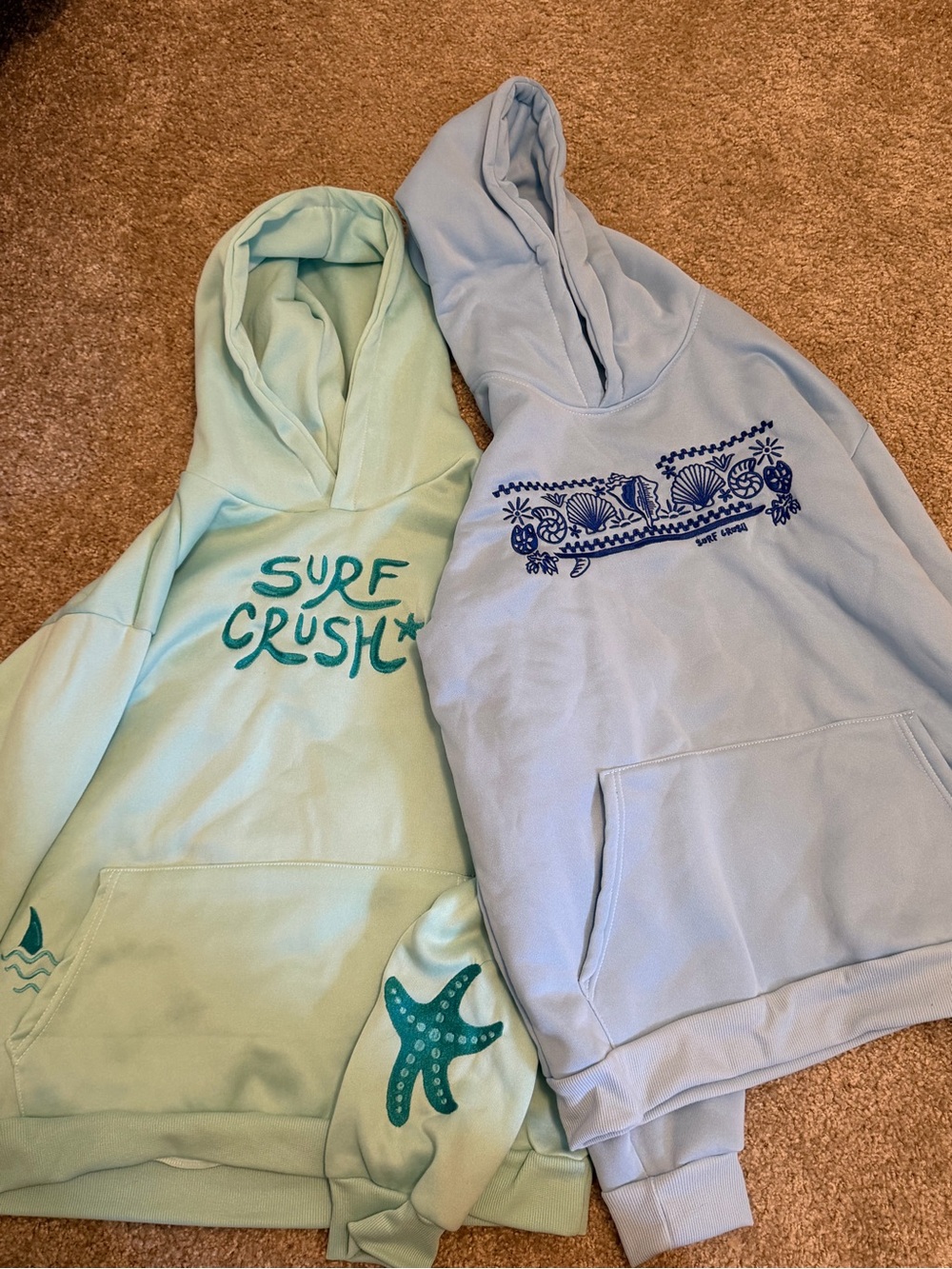 Mint Green "Surf Crush" Hoodie & Light Blue Graphic Hoodie - Cozy Duo